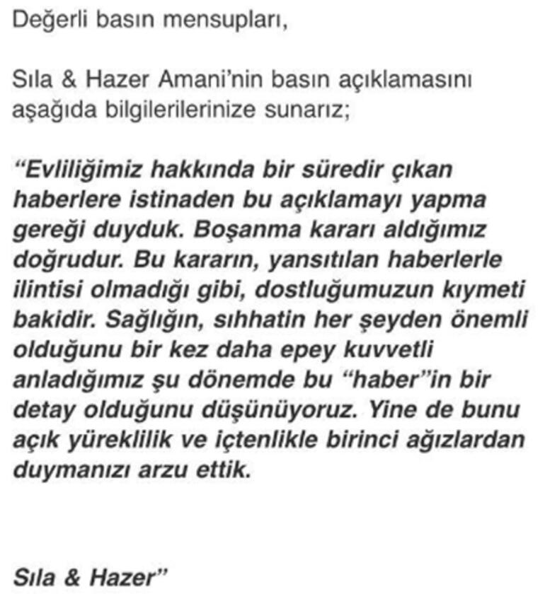 Hazer Amani Sıla Boşanma