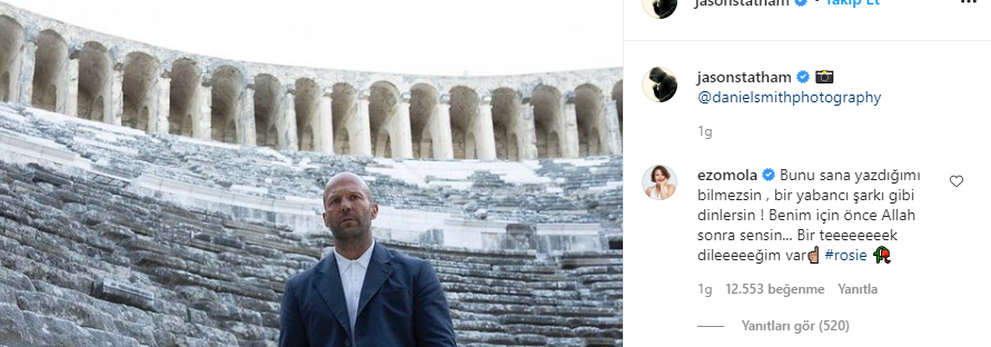 Jason Statham Ezgi Mola Instagram yorumu